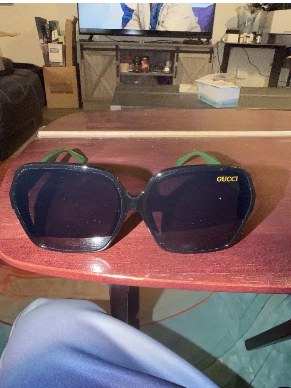 Gucci Large Black Frame Sunglasses with Green Temples